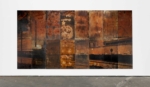 Lucas Leffler, New Factory, 2017-2022, from the series Zilverbeek (Silver Creek) | Mix of gelatine silver print and UV ink print on rusted steel | 16 plates assembled side by side | 200 x 400 cm | Unique